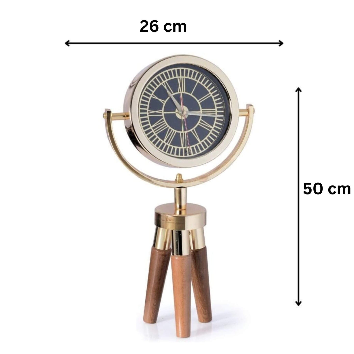 Atlas Mini CDN01 Ahşap Ayaklı Gold Metal Dekoratif Saat | Modern Dekoratif Masa Saati