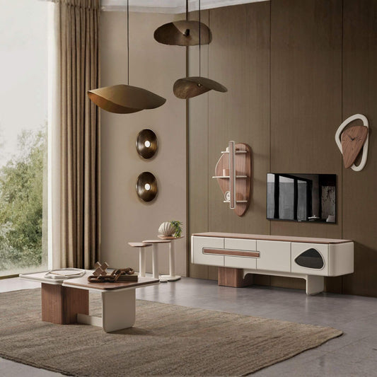 Enna Ekru raflı ve saatli MDF TV ünitesi