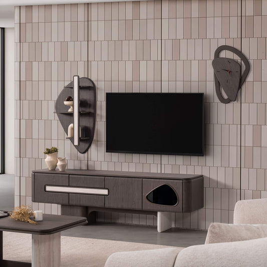 Enna Plus koyu ahşap detaylı TV ünitesi