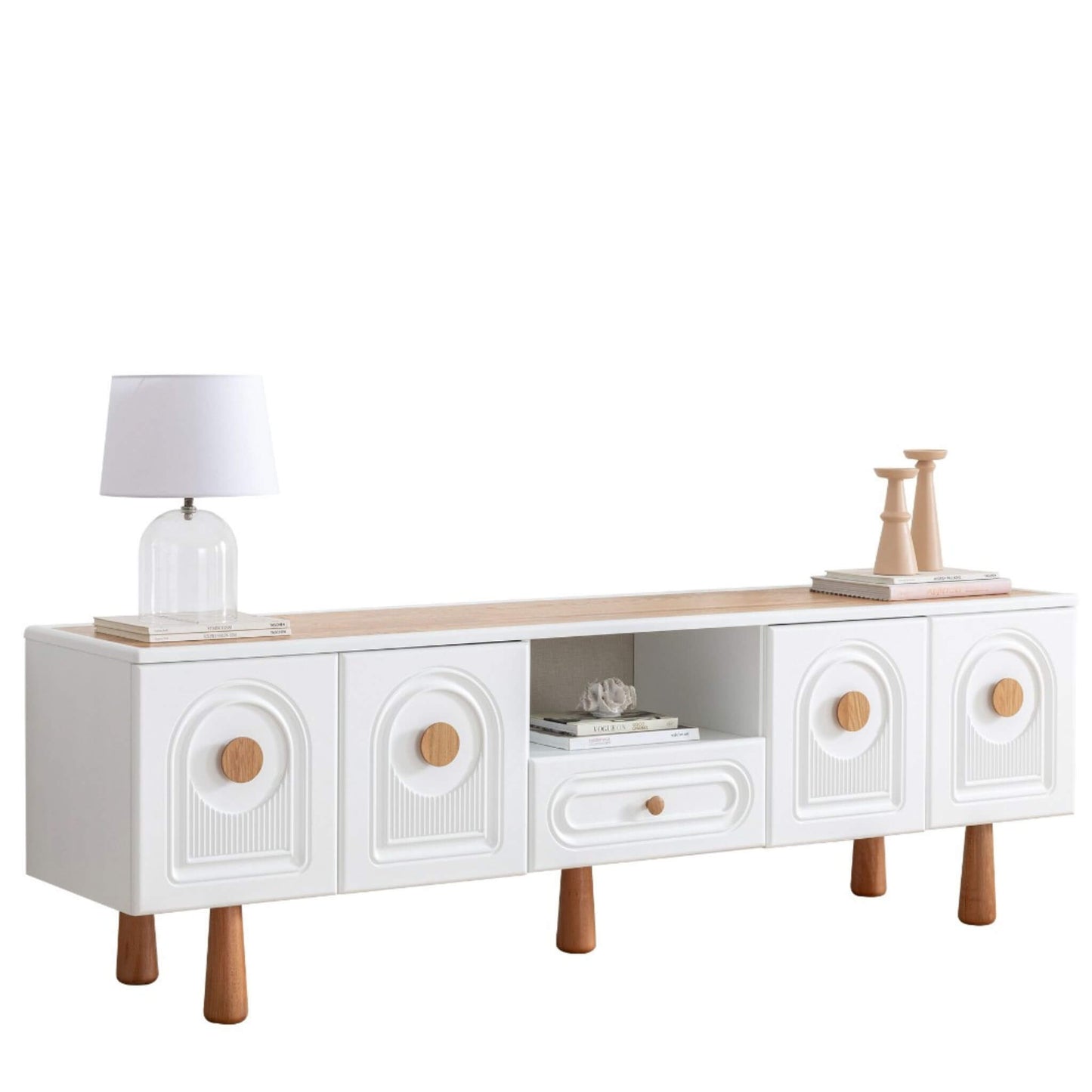 Lotus tasarım TV ünitesi ahşap ayaklı şık görünüm