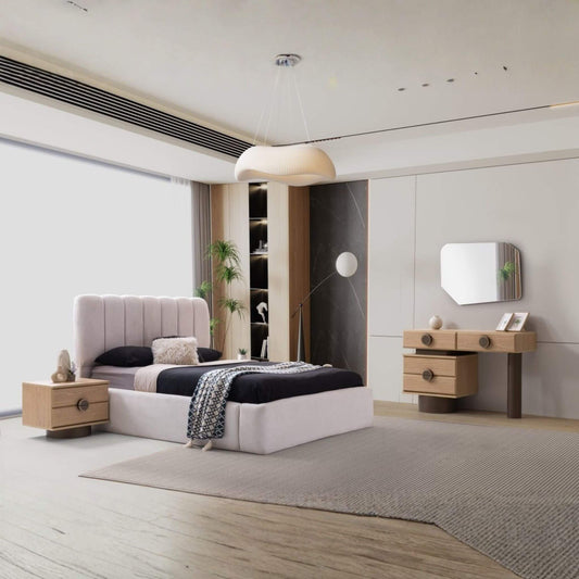 Pegasus Yatak Odası Takımı – Doğal Meşe Dokusu ve Yuvarlak Formların Modern Yorumu