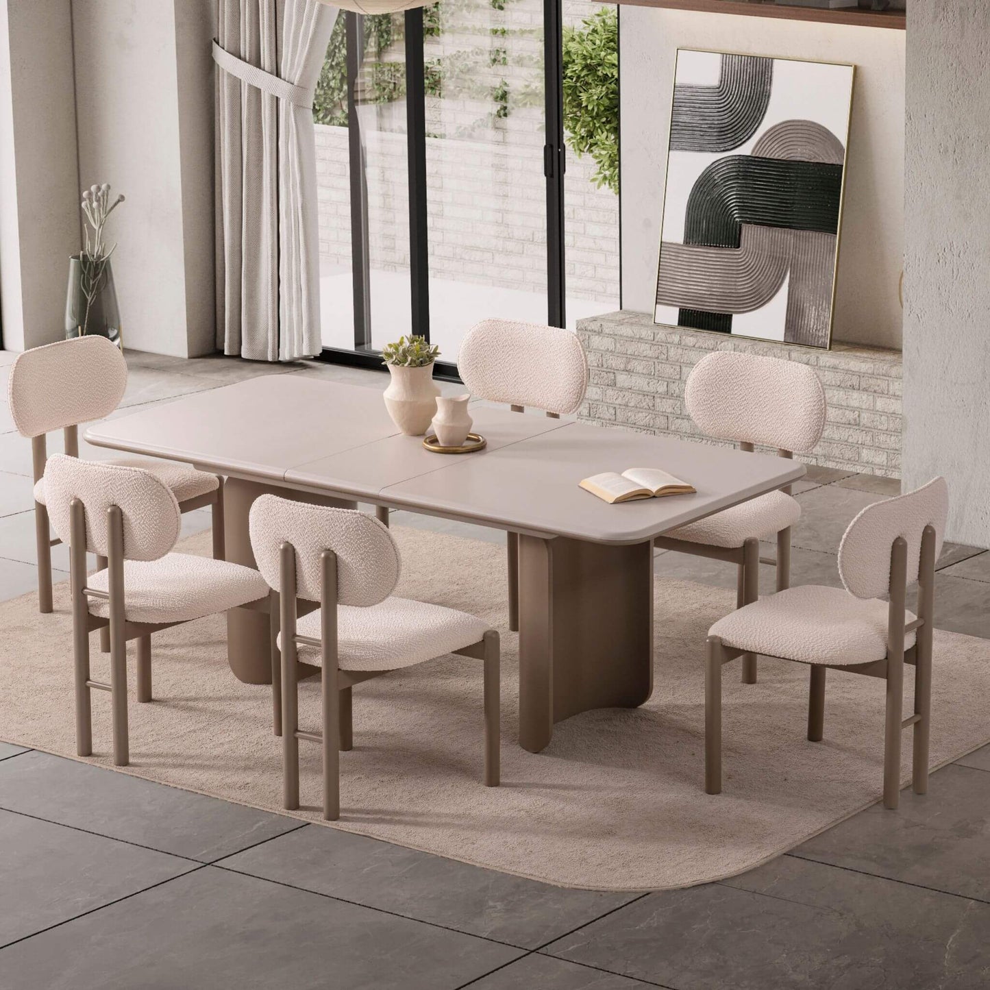 Opera yemek masası setinin mimari ayak yapısı ve lake yüzey detayı