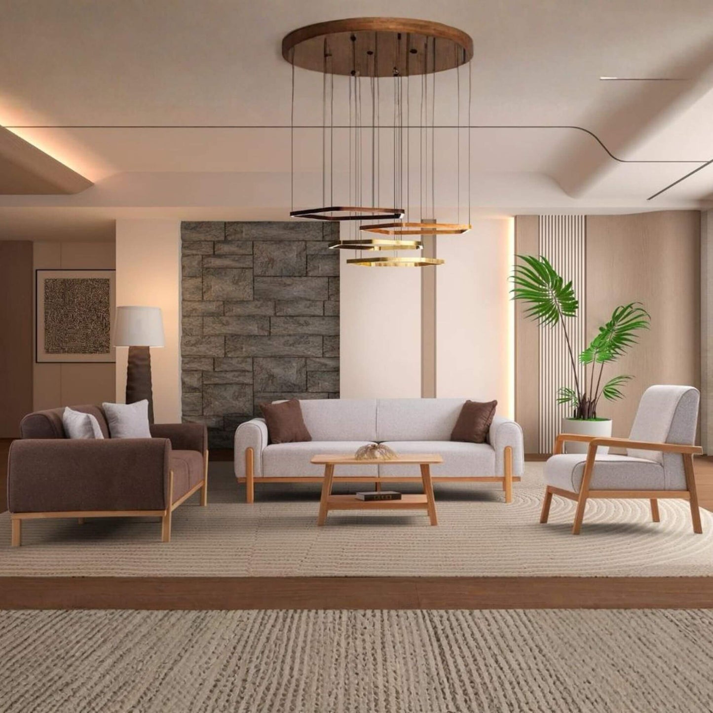 Fiona ahşap detaylı modern koltuk takımı – Casa Da Noir