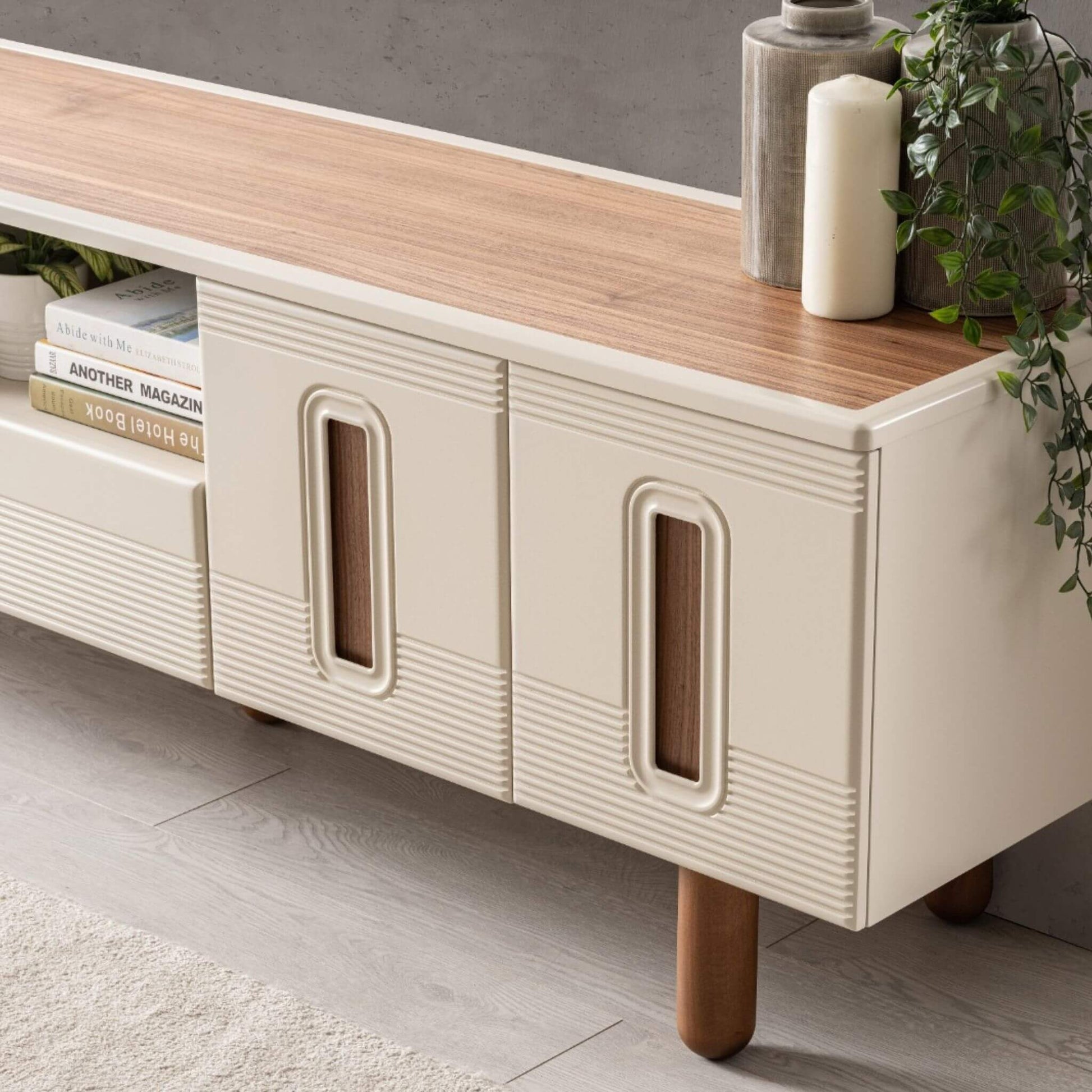 Asya ahşap detaylı TV sehpası