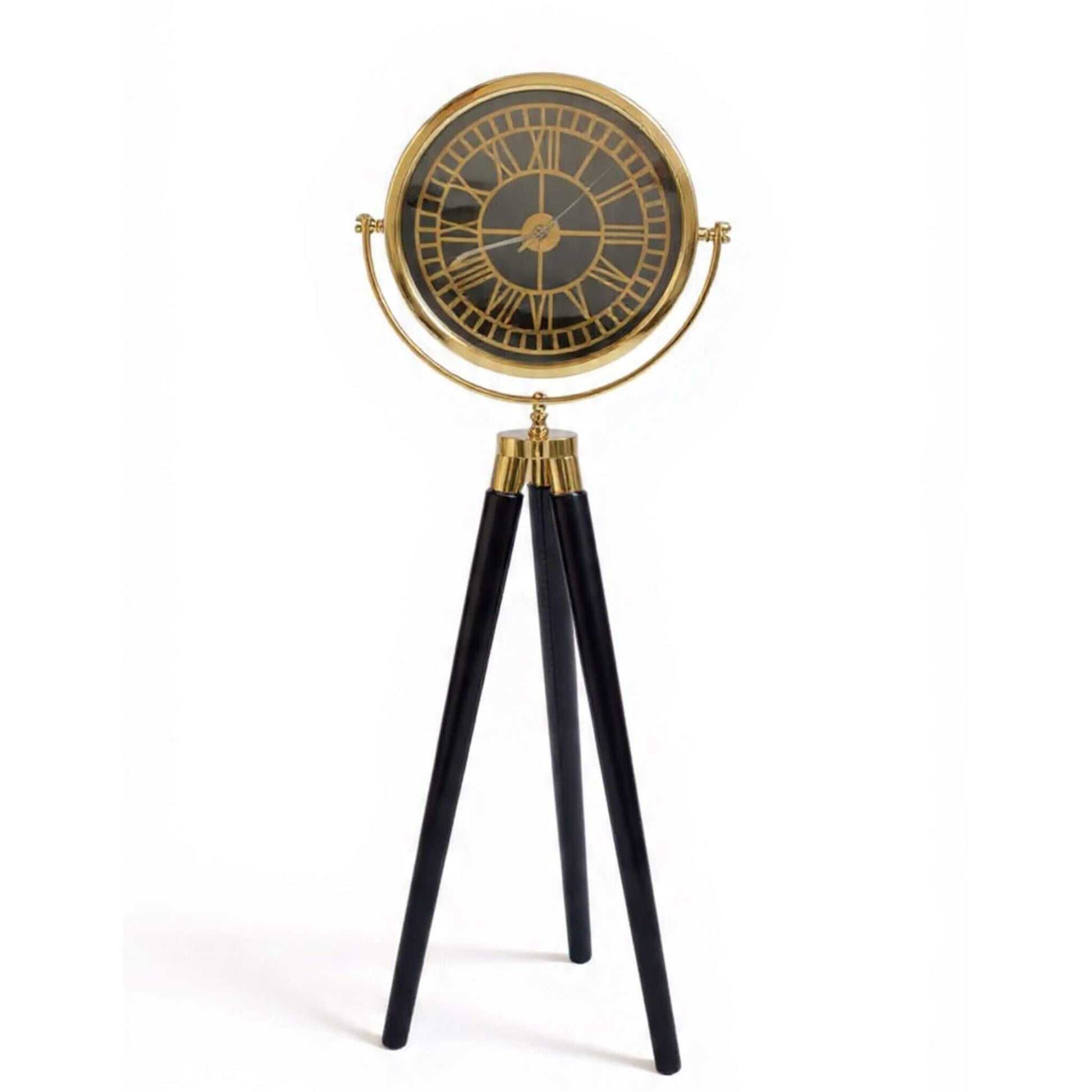 Ahşap tripod ayaklı, metal nikelaj çerçeveli Casa Da Noir Atlas dekoratif saat