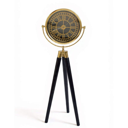 Ahşap tripod ayaklı, metal nikelaj çerçeveli Casa Da Noir Atlas dekoratif saat