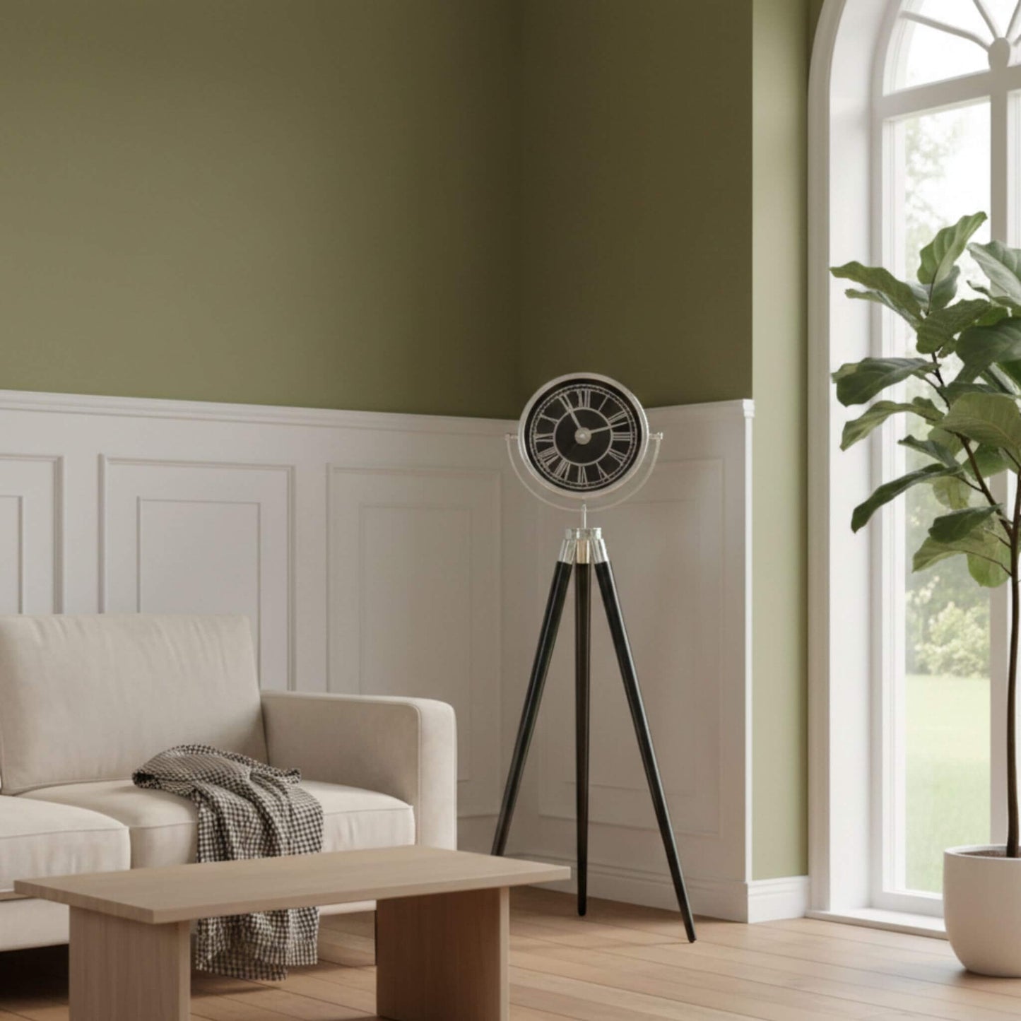 145 cm yüksekliğinde tripod ayaklı dekoratif yer saati