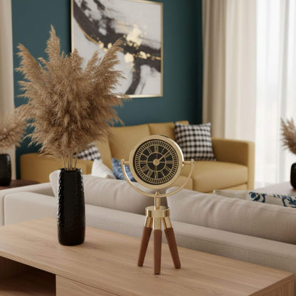 Atlas Mini CDN01 Ahşap Ayaklı Gold Metal Dekoratif Saat | Modern Dekoratif Masa Saati
