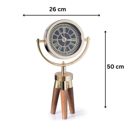 Atlas Mini CDN01 Ahşap Ayaklı Gold Metal Dekoratif Saat | Modern Dekoratif Masa Saati