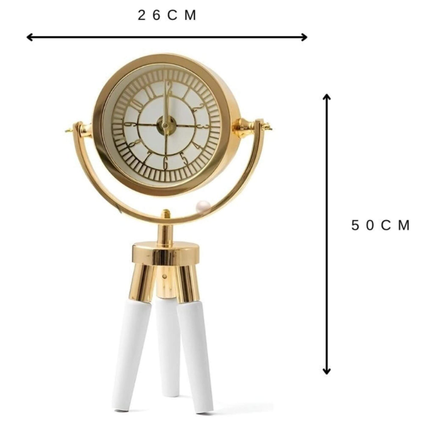 Atlas Mini CDN02 Beyaz Ahşap Ayaklı Gold Metal Dekoratif Saat | Modern Masa ve Konsol Saati