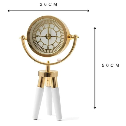 Atlas Mini CDN02 Beyaz Ahşap Ayaklı Gold Metal Dekoratif Saat | Modern Masa ve Konsol Saati