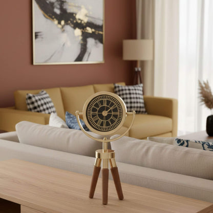 Atlas Mini CDN01 Ahşap Ayaklı Gold Metal Dekoratif Saat | Modern Dekoratif Masa Saati