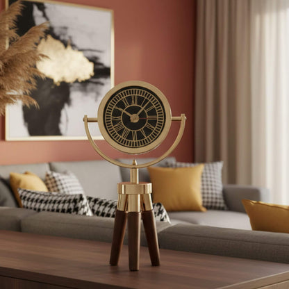 Atlas Mini CDN01 Ahşap Ayaklı Gold Metal Dekoratif Saat | Modern Dekoratif Masa Saati
