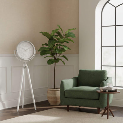 Beyaz ahşap ayaklı gümüş metal tripod dekoratif saat