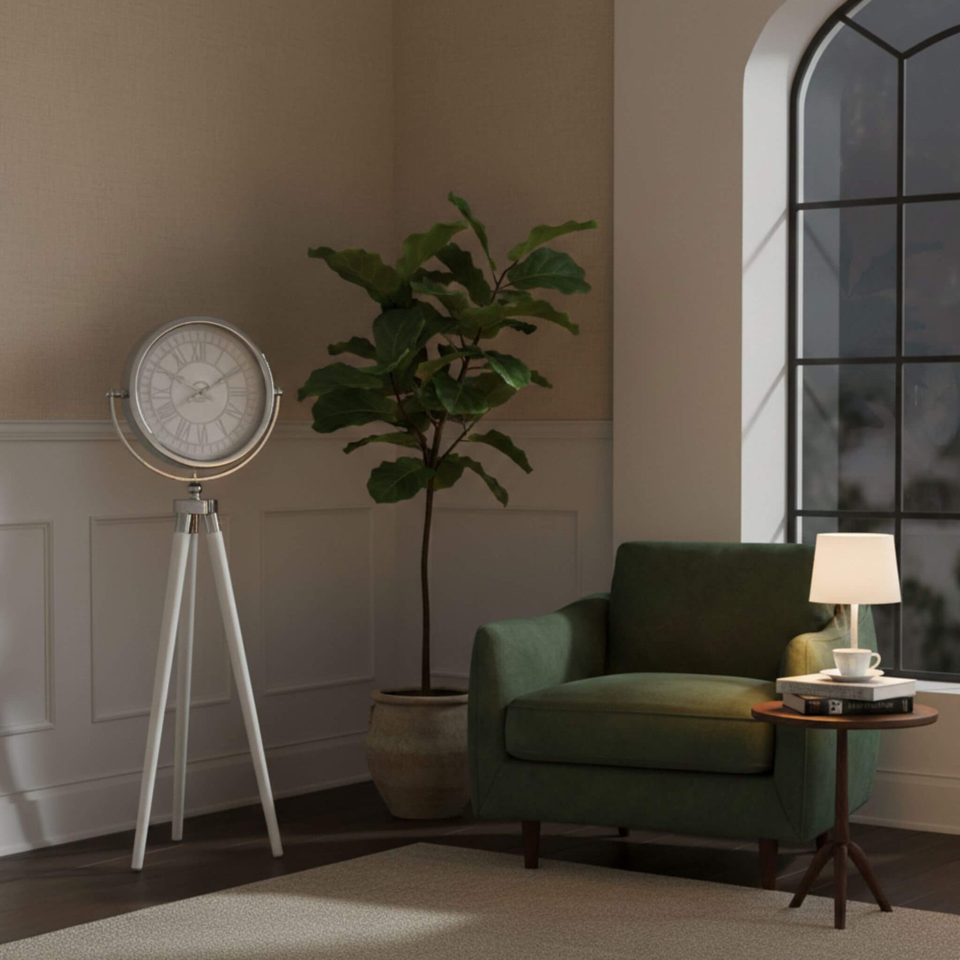 145 cm yüksekliğinde tripod ayaklı dekoratif salon saati