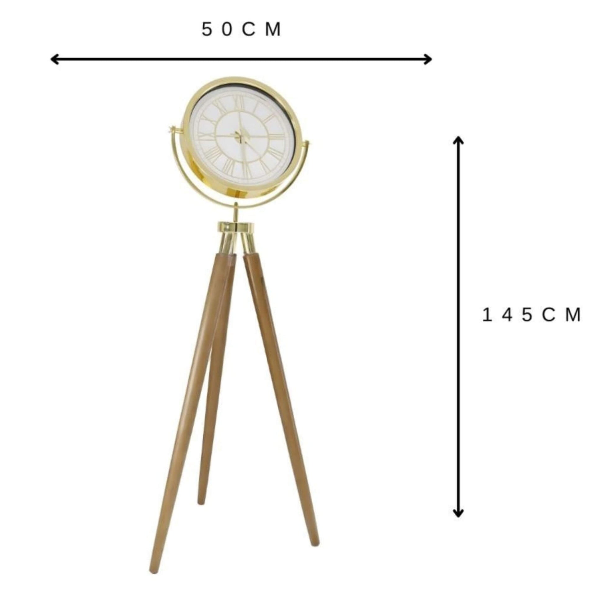Modern iç mekânlar için ahşap ayaklı dekoratif saat