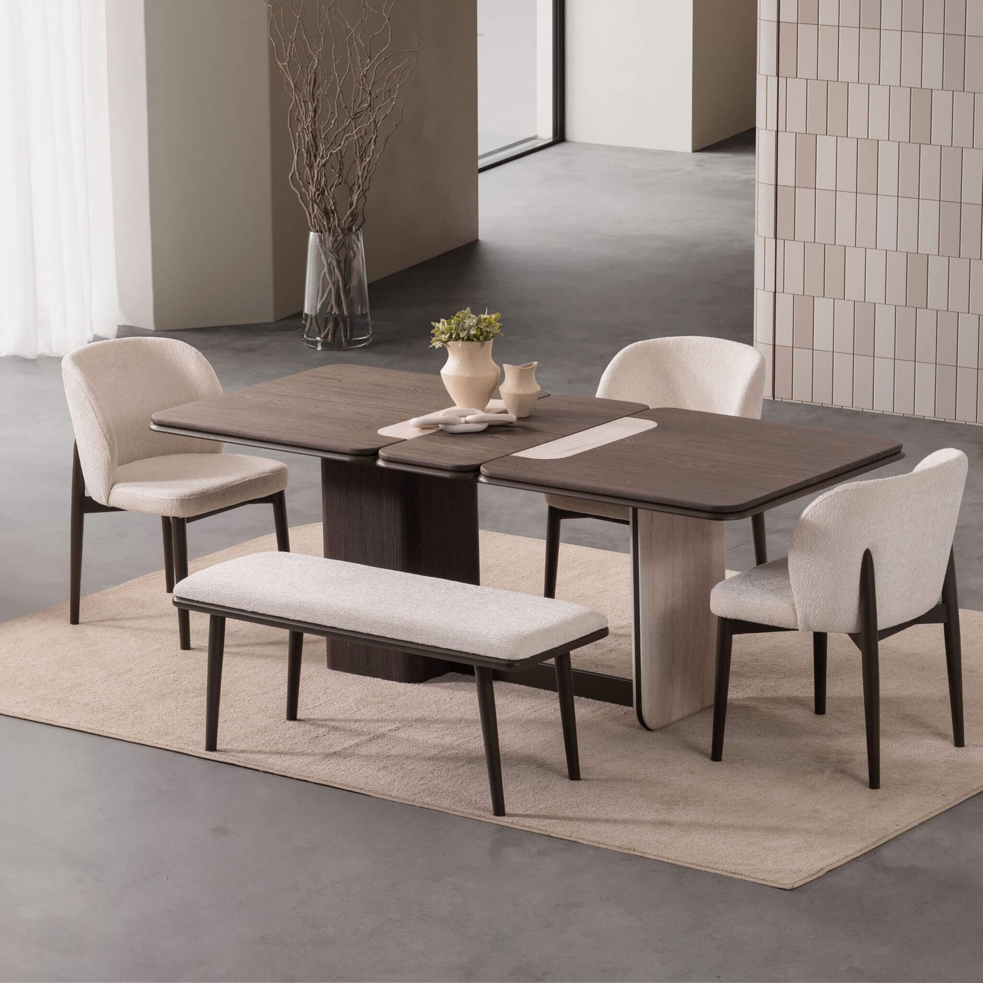 Enna Plus açılır yemek masası seti 4 sandalyeli benchli