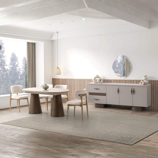 Everest yemek odası takımı – modern konsol, açılır masa ve zarif tasarım detayları.