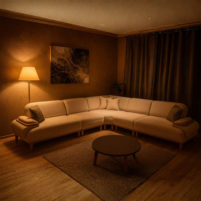 Fırınlanmış gürgen iskeletli minimalist köşe koltuk