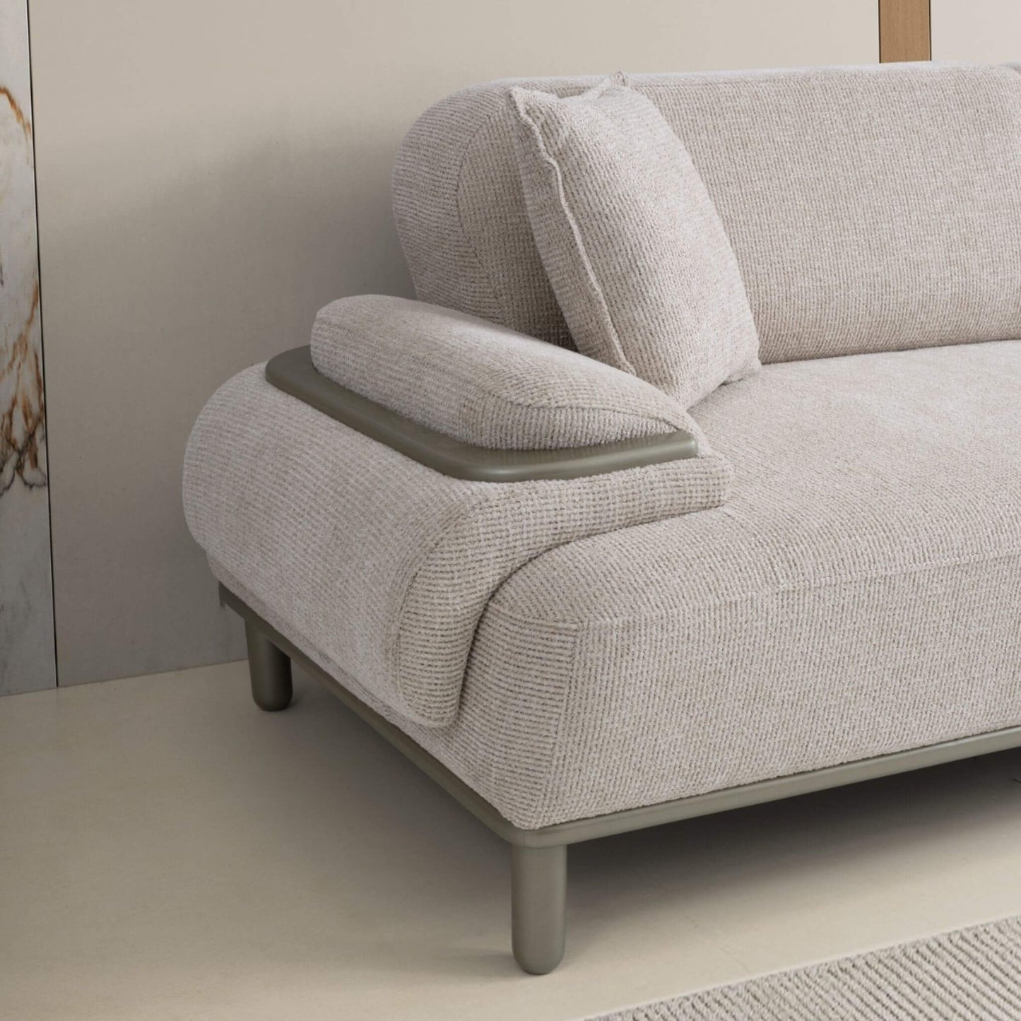 Leke tutmaz kumaşlı İnci koltuk takımı yakın plan görünüm