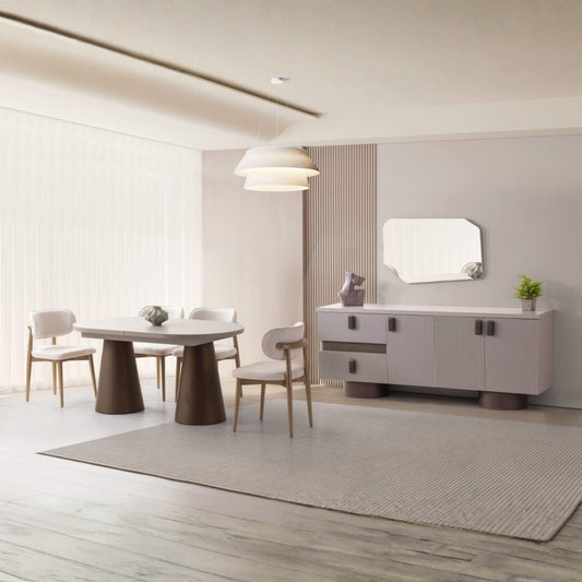 Kolombiya modern yemek odası takımı, açılır masa, MDF konsol ve konsol aynası ile yemek odanıza zarafet katın.