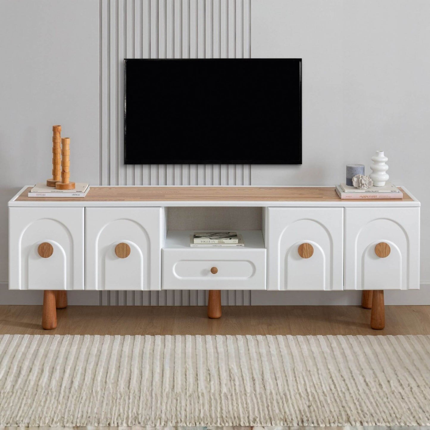 Lotus modern TV ünitesi 200 cm MDF gövdeli ekru tasarım