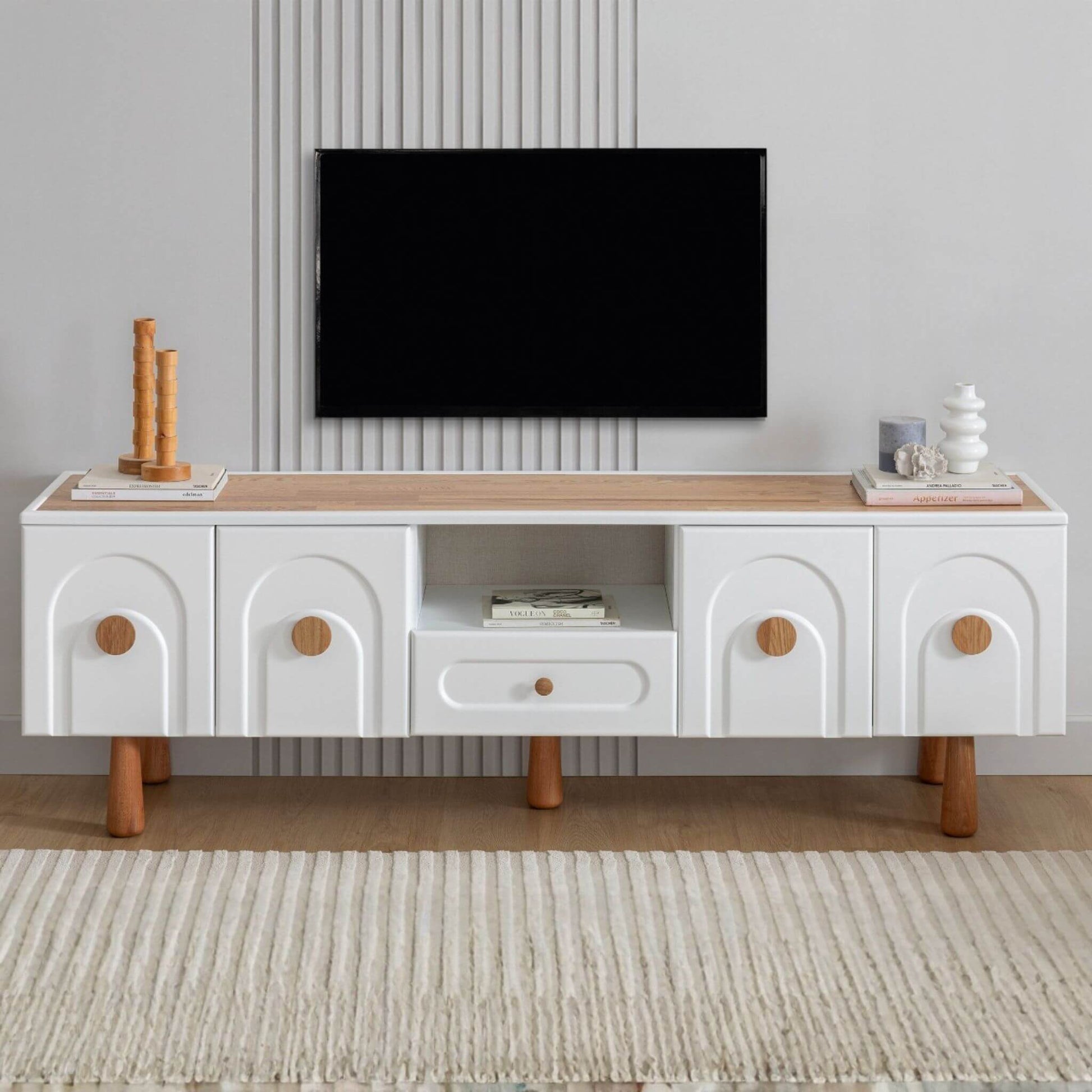 Lotus modern TV ünitesi 200 cm MDF gövdeli ekru tasarım