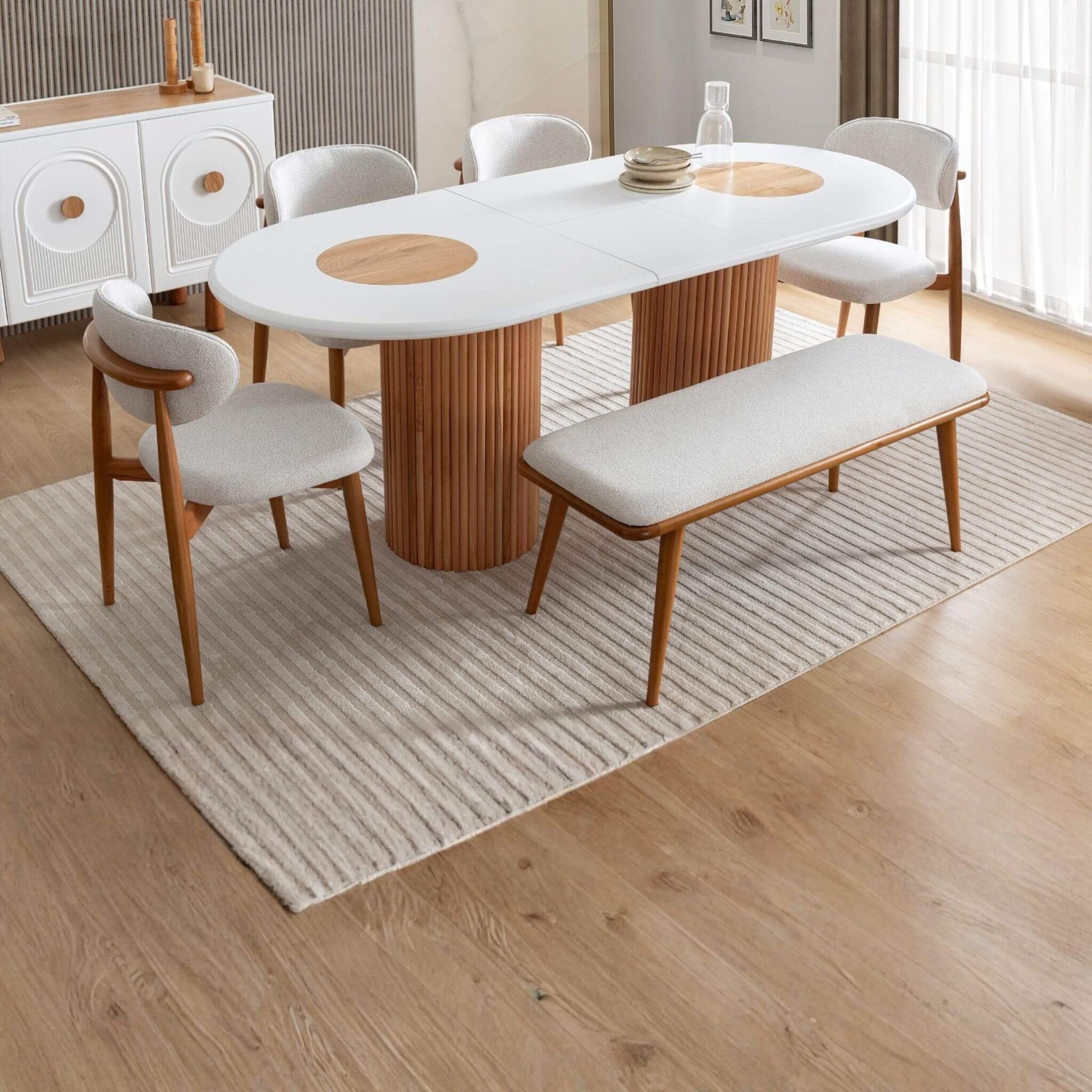 Lüks MDF Lotus yemek masası seti