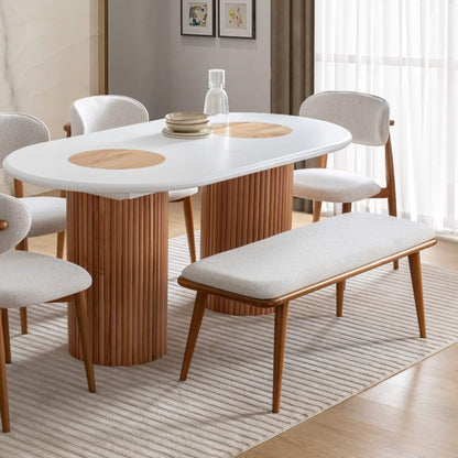 Lotus açılır yemek masası seti 6 sandalyeli benchli