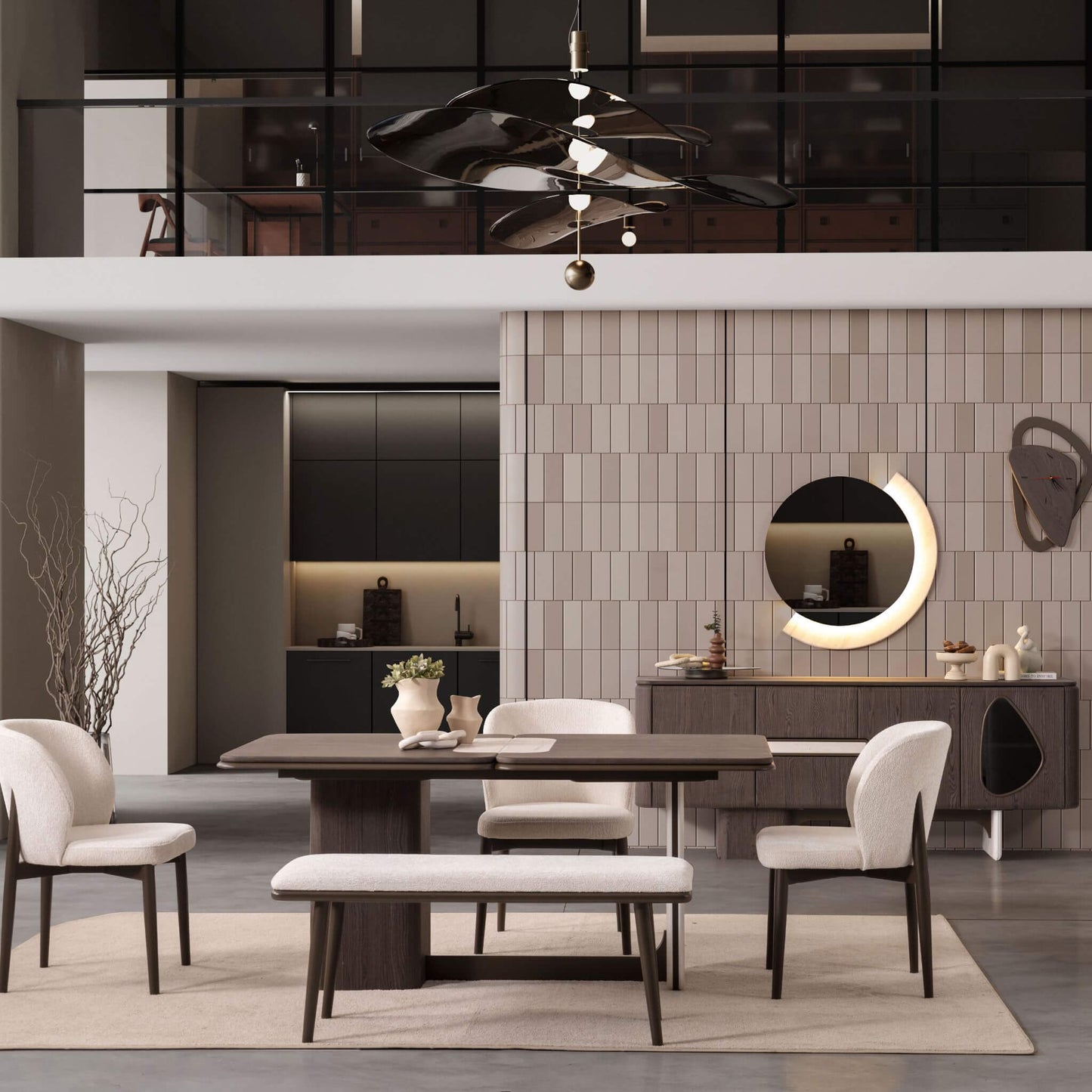 Enna Plus açılır yemek masası seti 4 sandalyeli benchli