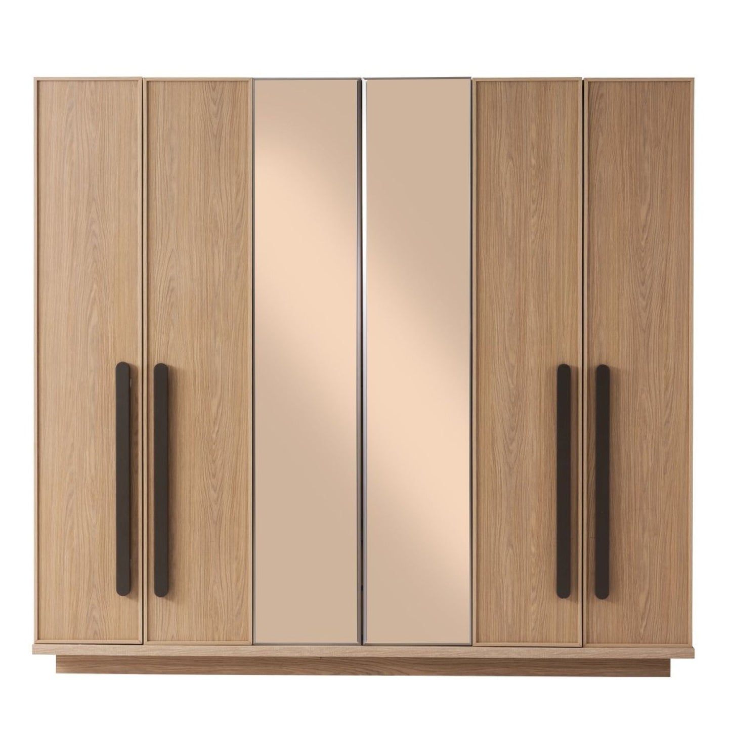 Ayna kapaklı geniş gardırop ve döşemeli yatak başlığıyla Newton yatak odası takımı Casa Da Noir’in doğal modern tasarımını yansıtır