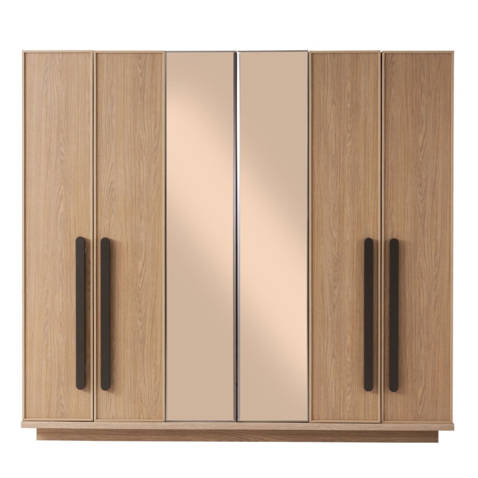 Ayna kapaklı geniş gardırop ve döşemeli yatak başlığıyla Newton yatak odası takımı Casa Da Noir’in doğal modern tasarımını yansıtır