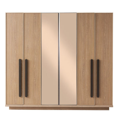 Ayna kapaklı geniş gardırop ve döşemeli yatak başlığıyla Newton yatak odası takımı Casa Da Noir’in doğal modern tasarımını yansıtır