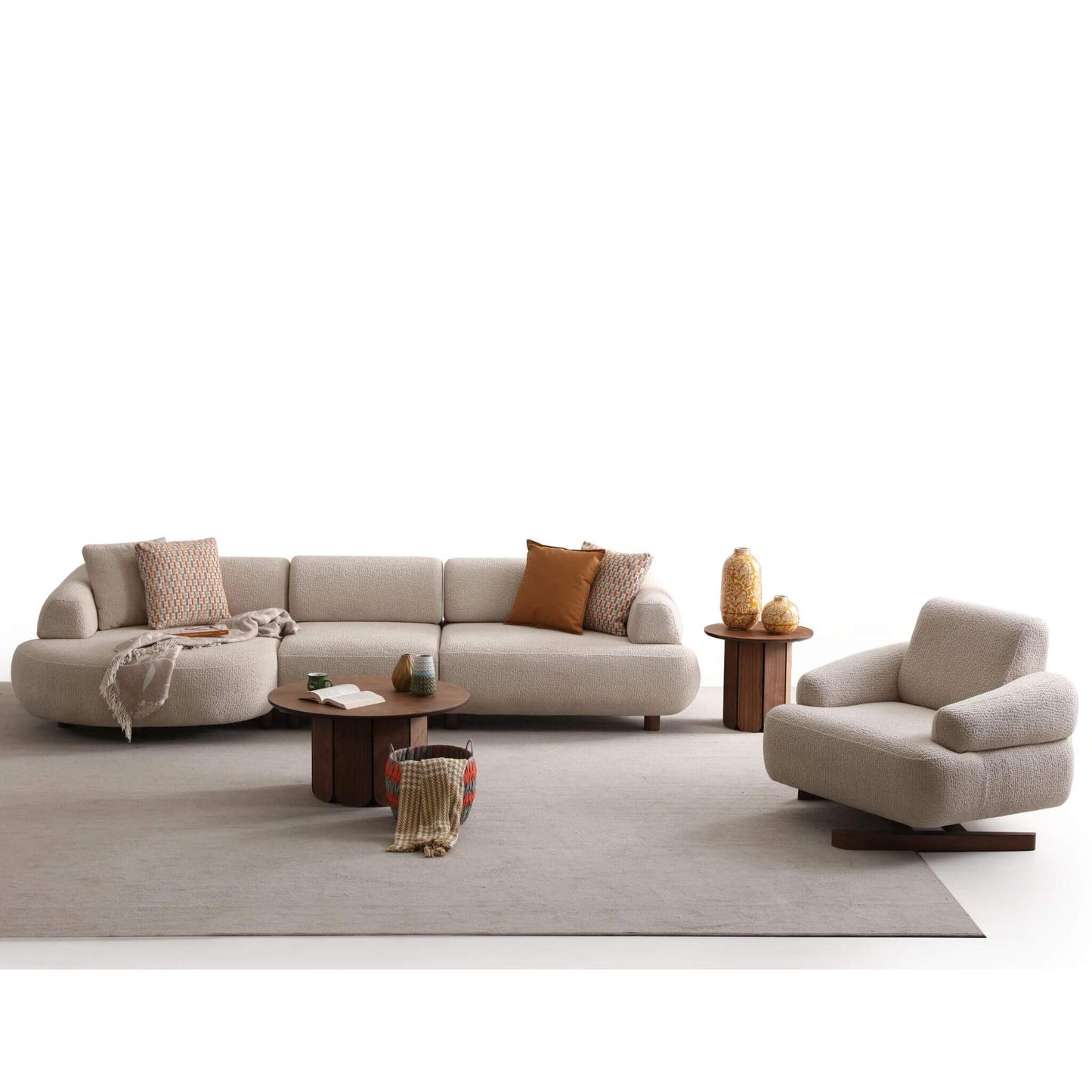 Opera Modüler Yarı Köşe Koltuk Takımı – Dinlenme Alanlı Kanepe & Berjer Seti