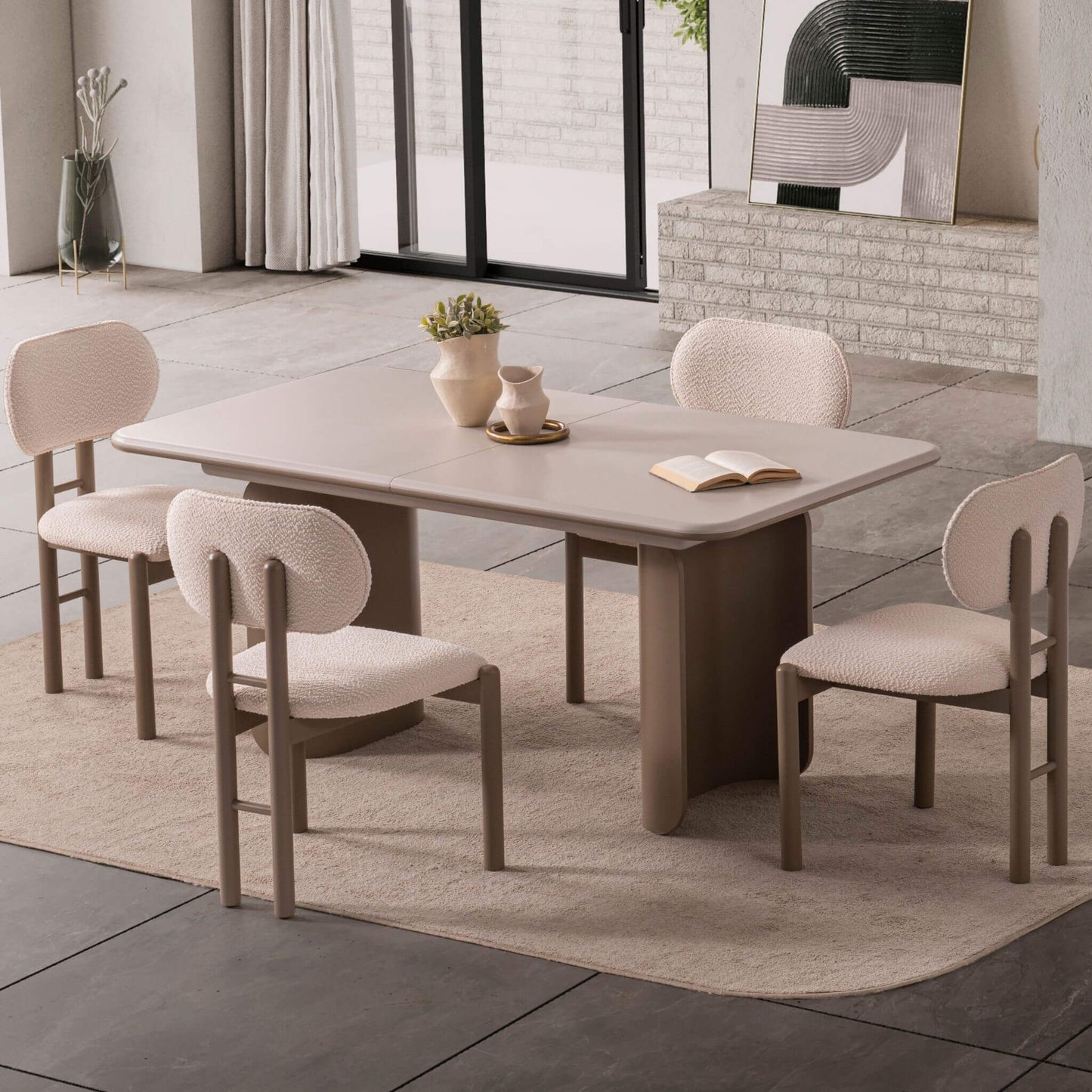 Opera açılır yemek masası ve 6 sandalyeli modern yemek odası seti