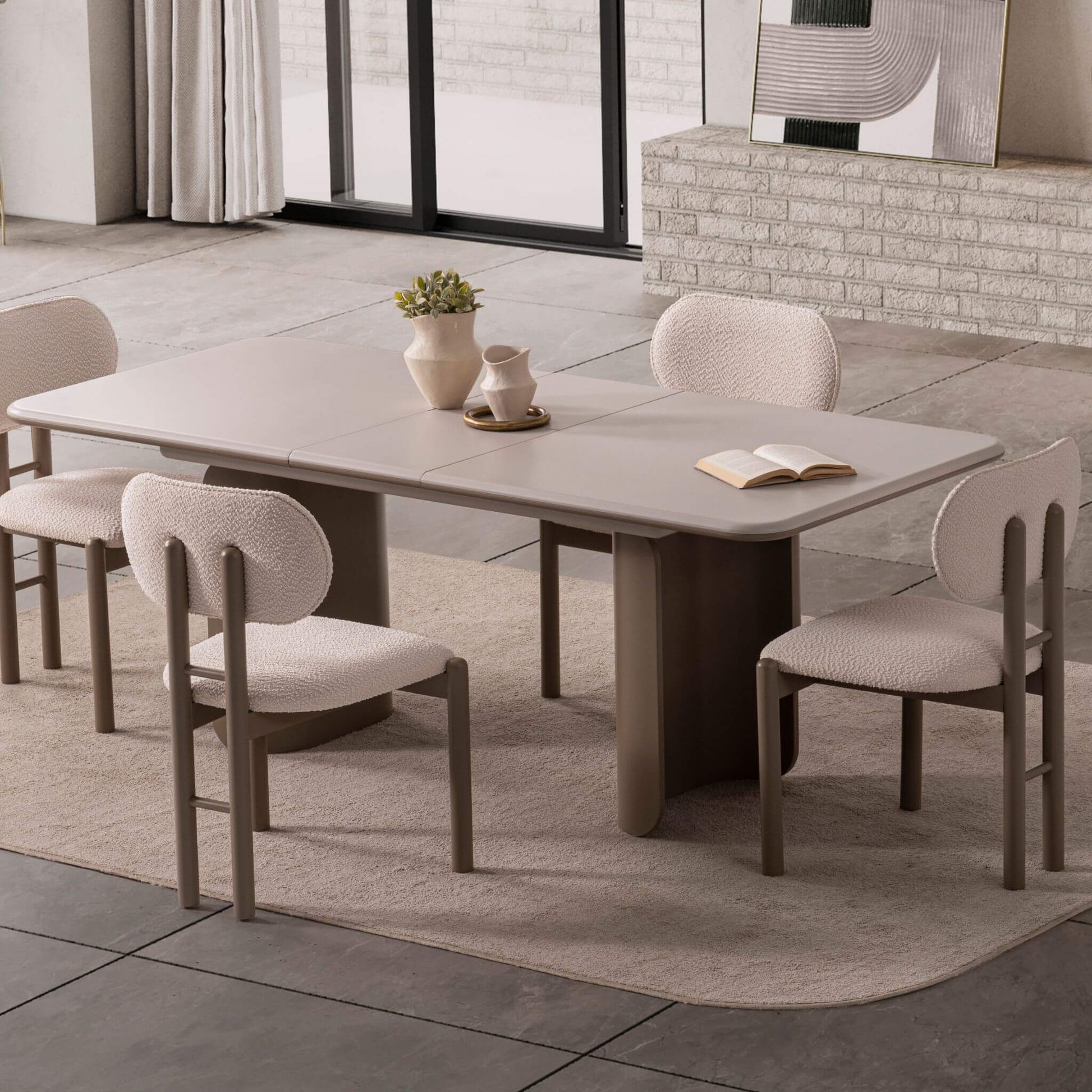 Opera açılır yemek masası ve 6 sandalyeli modern yemek odası seti