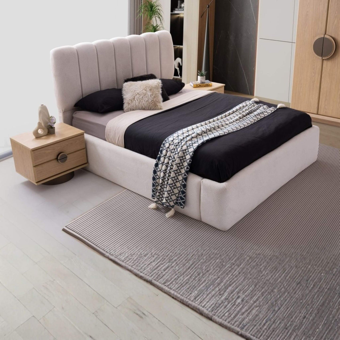 Pegasus Yatak Odası Takımı – Doğal Meşe Dokusu ve Yuvarlak Formların Modern Yorumu