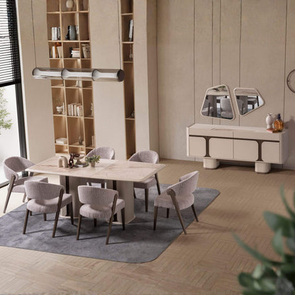 Petra modern açılır yemek masası ve 6 sandalyeli Casa Da Noir seti