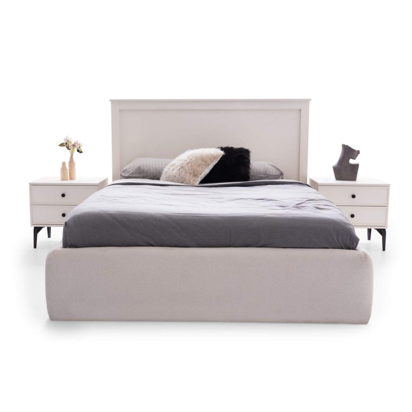 Piano Yatak Odası Takımı – Modern Beyaz Minimalizm ve Zarif Geometrik Çizgiler