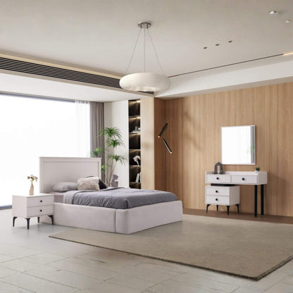 Piano Yatak Odası Takımı – Modern Beyaz Minimalizm ve Zarif Geometrik Çizgiler