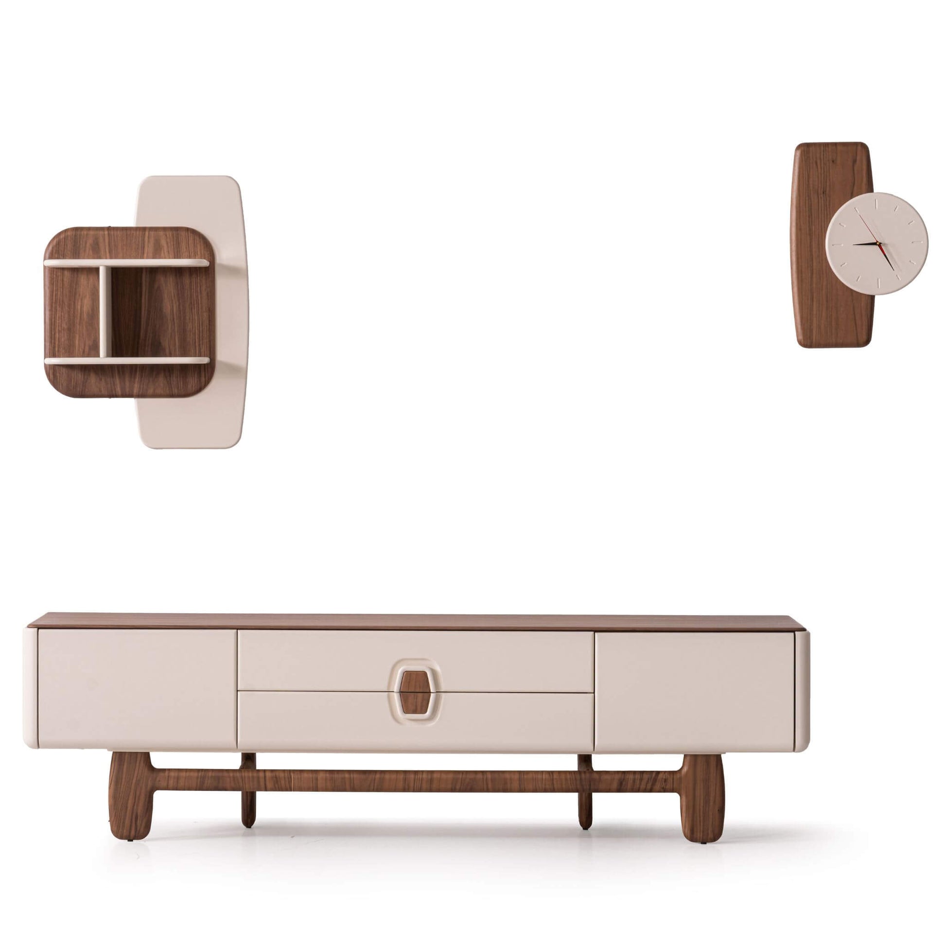 Salda raflı ve saatli MDF TV ünitesi