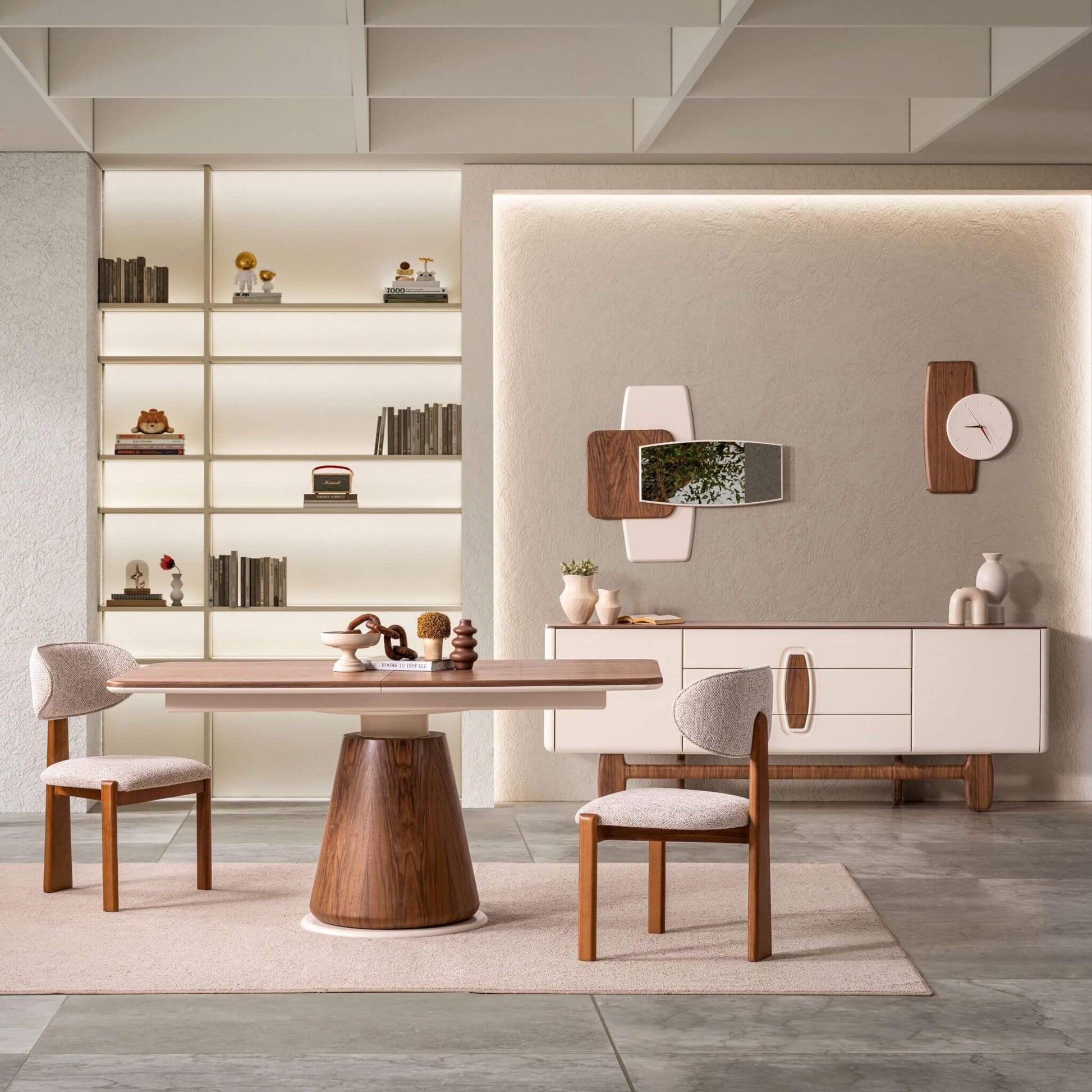 Salda açılır yemek masası ve 6 sandalyeli modern yemek odası takımı