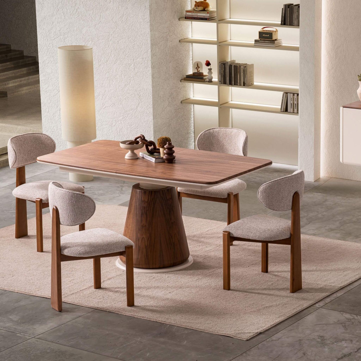 Salda açılır yemek masası ve 6 sandalyeli modern yemek odası takımı