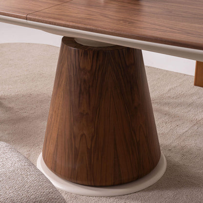 Bej tonlarında Salda yemek masası ve sandalyelerle tasarlanmış lüks alan