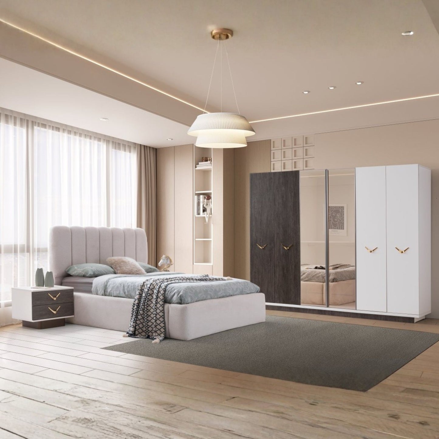 Berceste Yatak Odası Takımı – Modern Kontrast ve Lüks Detayların Şık Buluşması