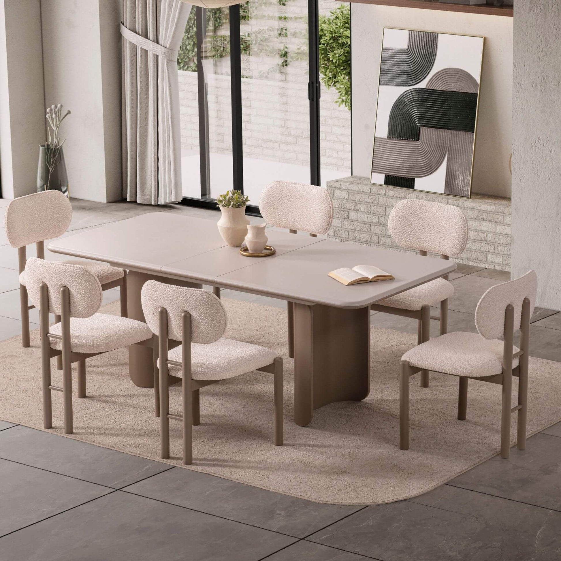 Opera yemek masası setinin mimari ayak yapısı ve lake yüzey detayı