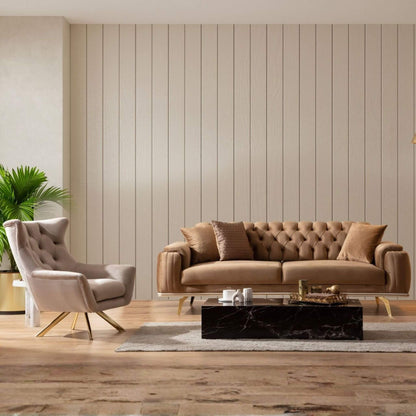 Vesper Koltuk Takımı, modern oturma odası dekorasyonu için tasarlanmış lüks bir oturma grubu. Casa Da Noir imzasıyla konfor ve şıklığı birleştirir.