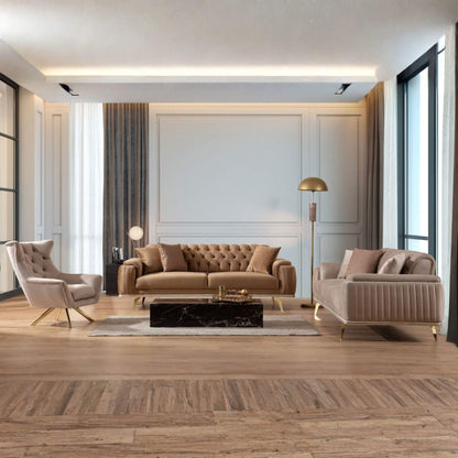 Vesper Koltuk Takımı, modern oturma odası dekorasyonu için tasarlanmış lüks bir oturma grubu. Casa Da Noir imzasıyla konfor ve şıklığı birleştirir.